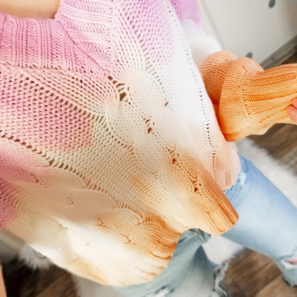 Fall Cable Knit Ombre Sweater Tie Dye Pullover Top Dolman Sweaters - Picture 9 of 10
